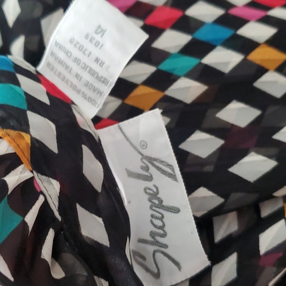 VINTAGE Shapely Sheer Rainbow Diamond Print High Ruffle Collar Woman 14 - Picture 7 of 8